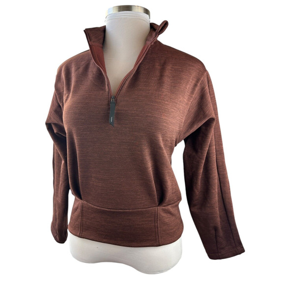 Athleta Altitude Polartec Half Zip Sweatshirt Mahogany Heather Brown Crop Small - Picture 2 of 14